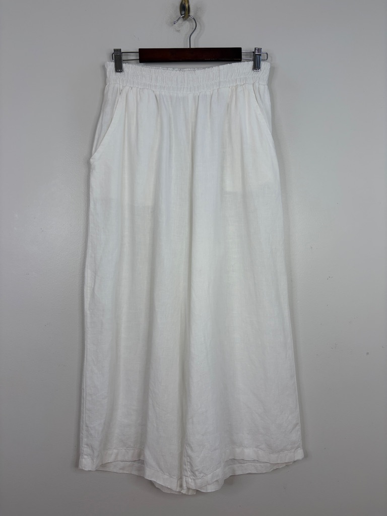 Moa Linen Pants Womens Medium White Wide Flare Leg Palazzo Resortwear Lagenlook